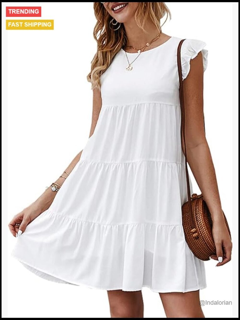 Sleeveless Ruffle Swing Babydoll Dress Flowy Mini Summer Casual